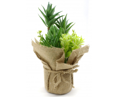 Kunst-Pflanze Sukkulenten Mix im Jute-Säckchen 18cm x 25cm 1 Stück