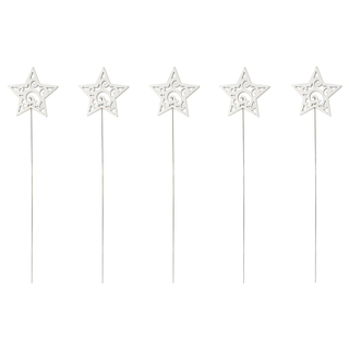 Blumen-Stecker Stern weiß mit Muster und Metallstab 5 Stück