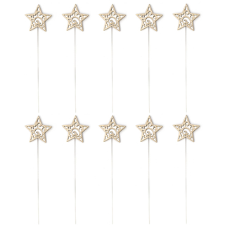 Blumen-Stecker Stern braun mit Muster und Metallstab 10 Stück