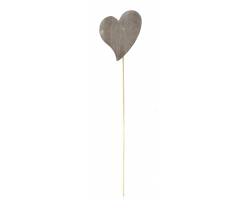 Blumen-Stecker Herz grau mit Holzstab 1 Stück