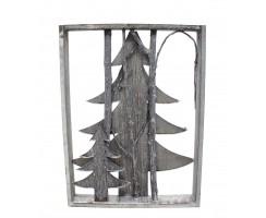 Holz Skulptur Rahmen grau-weiß 30cm x 40cm Tannenbäume 1 Stück
