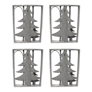 Holz Skulptur Rahmen grau-weiß 30cm x 40cm Tannenbäume 4 Stück