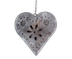 Metall-Herz Teelicht-Halter zum aufhängen L - 18cm x 18cm - 1 Stück grau-weiß