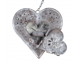 Metall-Herz Teelicht-Halter zum aufhängen L - 18cm x 18cm - 1 Stück grau-weiß
