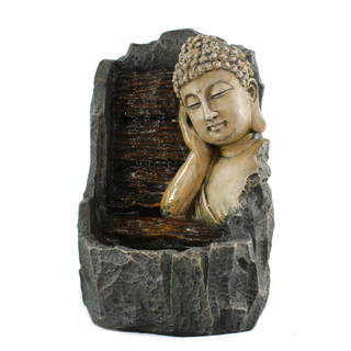 Brunnen-Set mit Stromstecker und Pumpe Buddha aufgestützt 25cm x 42cm