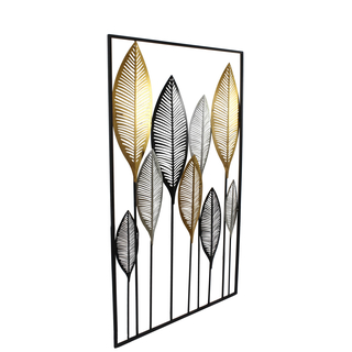 Metall Wand-Bild Blätter im Rahmen 60 x 100cm