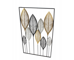 Metall Wand-Bild Blätter im Rahmen 60 x 100cm