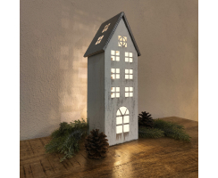 Holz LED Haus weiß silber 12 x 31cm