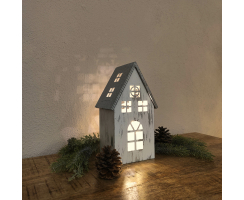 Holz LED Haus weiß silber 12 x 21cm