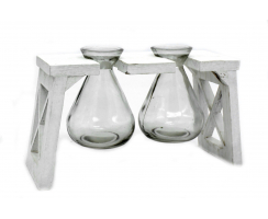 Holz Rahmen mit zwei Glas Vasen 1 Stück weiß