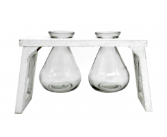 Holz Rahmen mit zwei Glas Vasen 1 Stück weiß