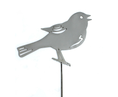 Metall Garten-Stecker Vogel silber hochglanz 12 x 8,5cm + 30cm Stab