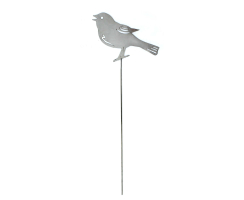 Metall Garten-Stecker Vogel silber hochglanz 12 x 8,5cm +...