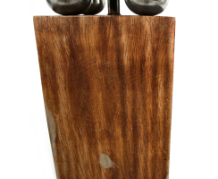 Holz Säule mit Metall Schüssel silber glänzend