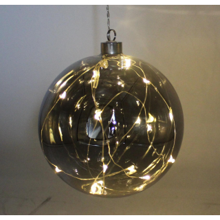 Glas Weihnachts-Kugel Ø15cm mit 15 LED und leicht getöntem Glas 4 Stück