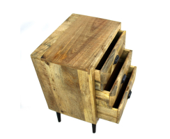 Mango Holz Möbel natur Nacht-Schrank mit 3 Schubladen 45 x 61cm
