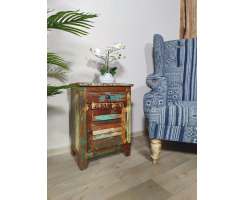 Recycling Holz Möbel Nacht-Tisch mit Schublade und Tür 45 x 60cm