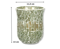 Glas Windlicht Mosaik Ø 11,5 x 14cm weiß - gold