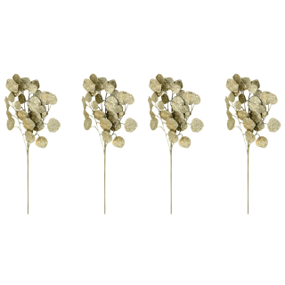 Kunstpflanze Eukalyptus 70 cm Zweig Strauch glitzer 4 Stück gold