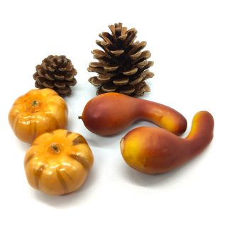 Deko Herbst Früchte 6 Stück - künstliche Kürbisse Zapfen Birnen