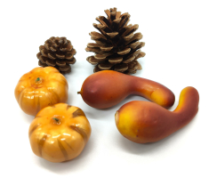 Deko Herbst Früchte 6 Stück - künstliche Kürbisse Zapfen Birnen