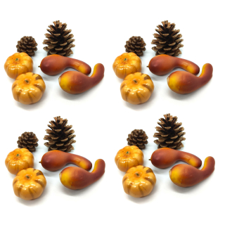 Deko Herbst Früchte 24 Stück - künstliche Kürbisse Zapfen Birnen