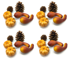Deko Herbst Früchte 24 Stück - künstliche Kürbisse Zapfen Birnen