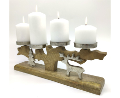 Kerzenhalter aus Holz und Metall 16 x 41cm braun silber