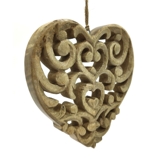 Holz Herz Hänger mit Ornamente Muster 20cm x 21cm