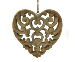 Holz Herz Hänger mit Ornamente Muster 20cm x 21cm