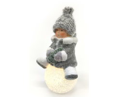 Winterkind Mädchen auf LED Schneeball 19cm Dekofigur Weihnachtsdeko