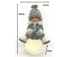 Winterkind Mädchen auf LED Schneeball 19cm Dekofigur Weihnachtsdeko