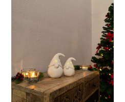Porzellan LED Zwerge 2er Set creme-weiß 12cm und 15cm Dekofigur Weihnachtsdeko