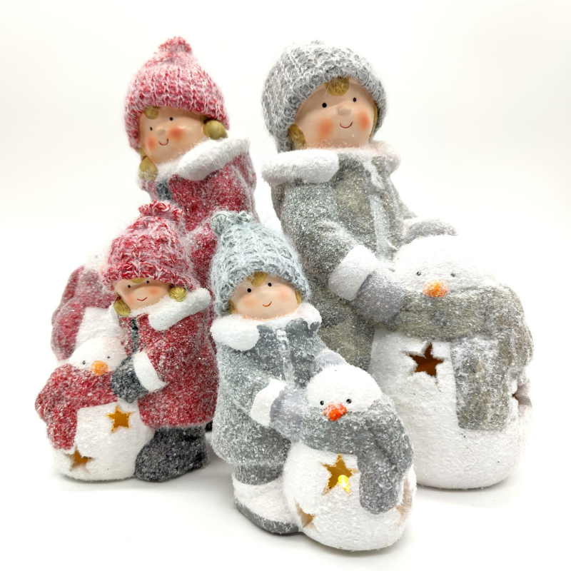 Winterkinder Mädchen und Junge mit LED Schneemann LED Dekofigur Weihna,  10,99 €