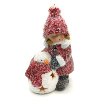 Winterkind Mädchen mit LED Schneemann 16cm Dekofigur Weihnachtsdeko