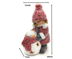 Winterkind Mädchen mit LED Schneemann 16cm Dekofigur Weihnachtsdeko