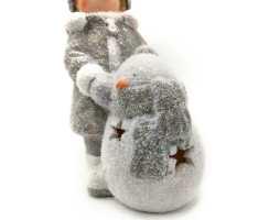 Winterkind Junge mit LED Schneemann 27cm Dekofigur Weihnachtsdeko