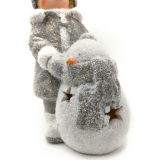 Winterkind Junge mit LED Schneemann 27cm Dekofigur Weihnachtsdeko 4 Stück