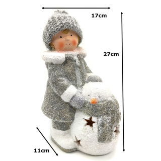 Winterkind Junge mit LED Schneemann 27cm Dekofigur Weihnachtsdeko 4 Stück