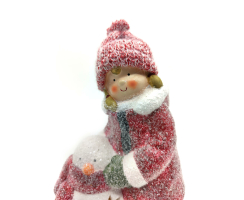 Winterkinder Mädchen und Jungen mit LED Schneemännern 16cm und 27cm Dekofigur Weihnachtsdeko