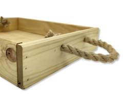 Holz Tablett mit Seil-Griffen natur braun 28 x 38cm flache Kiste