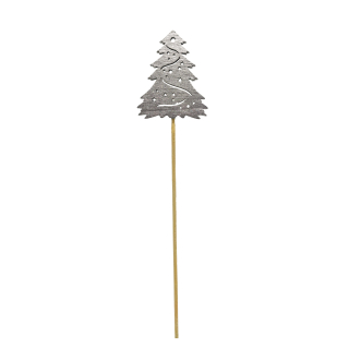 Holz Blumenstecker Tannenbaum-Stecker 36cm Dekostecker Weihnachtsbaum silber 1 Set - 12 Stück