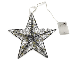 Lichter-Stern mit LED aus Draht und Perlenkette schwarz gold