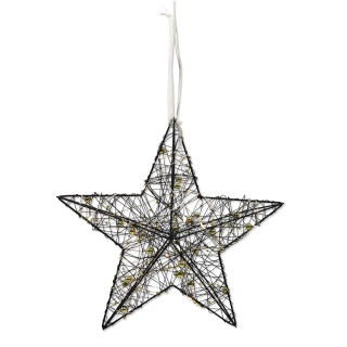 Lichter-Stern mit LED aus Draht und Perlenkette schwarz gold 25cm Dekostern Weihnachtsdeko