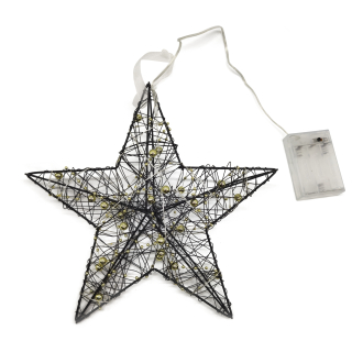 Lichter-Stern mit LED aus Draht und Perlenkette schwarz gold 30cm Dekostern Weihnachtsdeko