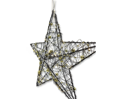 Lichter-Stern mit LED aus Draht und Perlenkette schwarz gold 30cm Dekostern Weihnachtsdeko