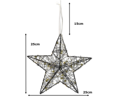 Lichter-Stern mit LED aus Draht und Perlenkette schwarz gold 2er Set Dekostern Weihnachtsdeko