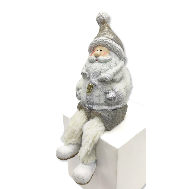Weihnachtsmann Kantenhocker 29cm silber weiß 16,99 Dekofigur € Winterfigur Wei