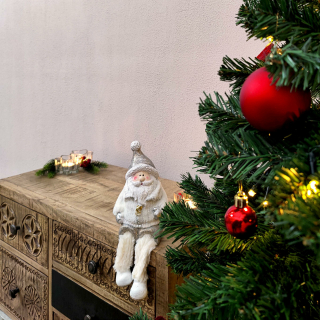 Wei, 16,99 Winterfigur € weiß Weihnachtsmann 29cm Dekofigur Kantenhocker silber