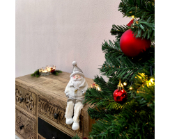Weihnachtsmann Kantenhocker 29cm weiß silber Winterfigur Dekofigur Weihnachtsdeko